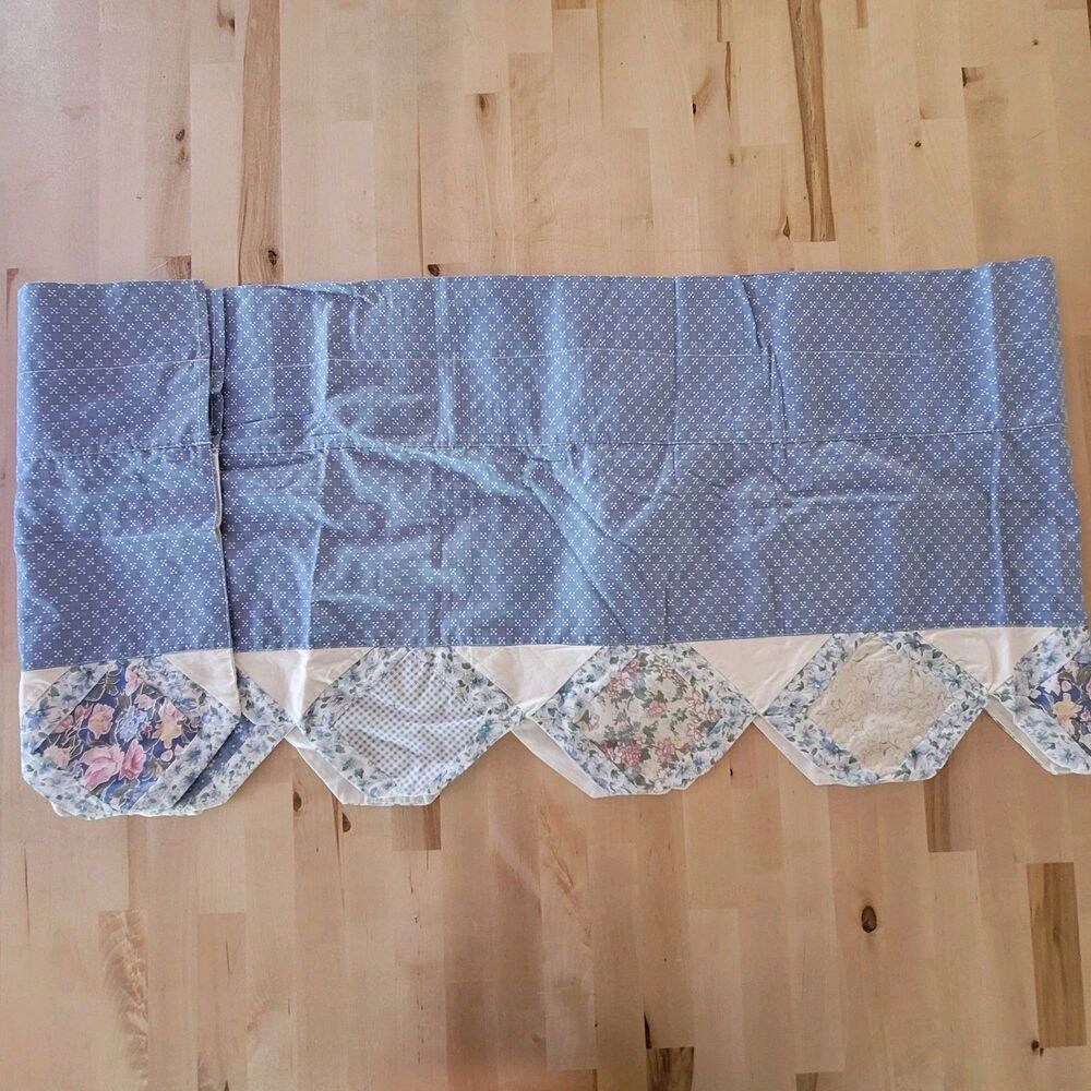 Vintage Patchwork Quilt Valance Cottage Blue JCPenney Home Collection Granny